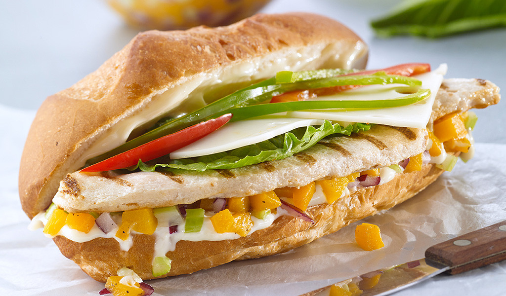 Olymel chicken submarine with peach salsa